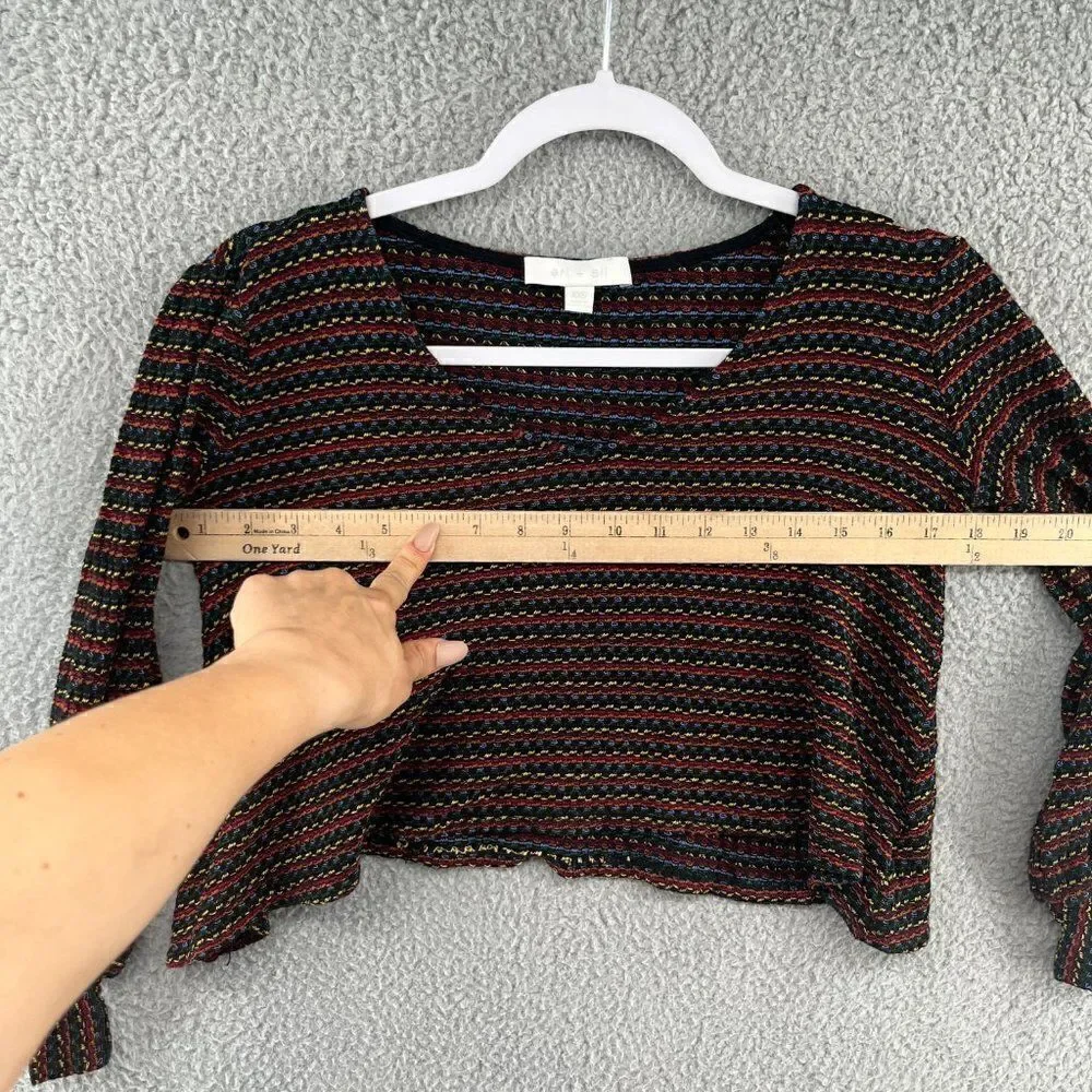 Anthropologie eri + ali woven striped long sleeve cropped top balloon sleeve XXS